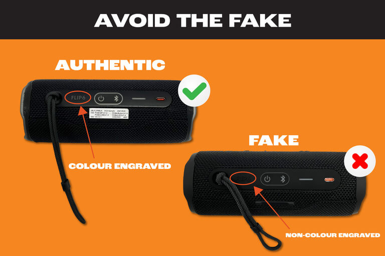 JBL Avoid the Fake photo: Authentic has the product name engraved 