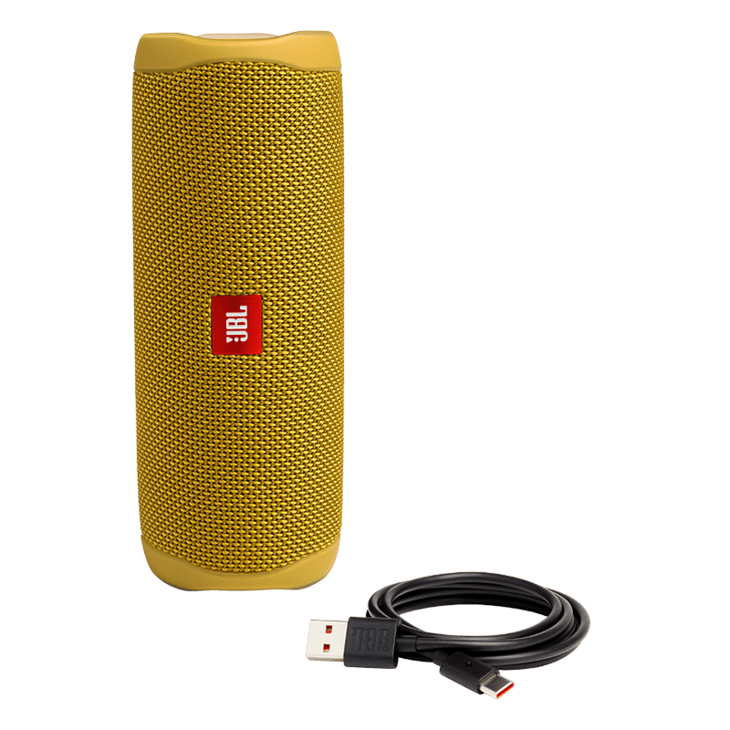 JBL Flip 5 Speaker Mustard Yellow  and Cable Photo