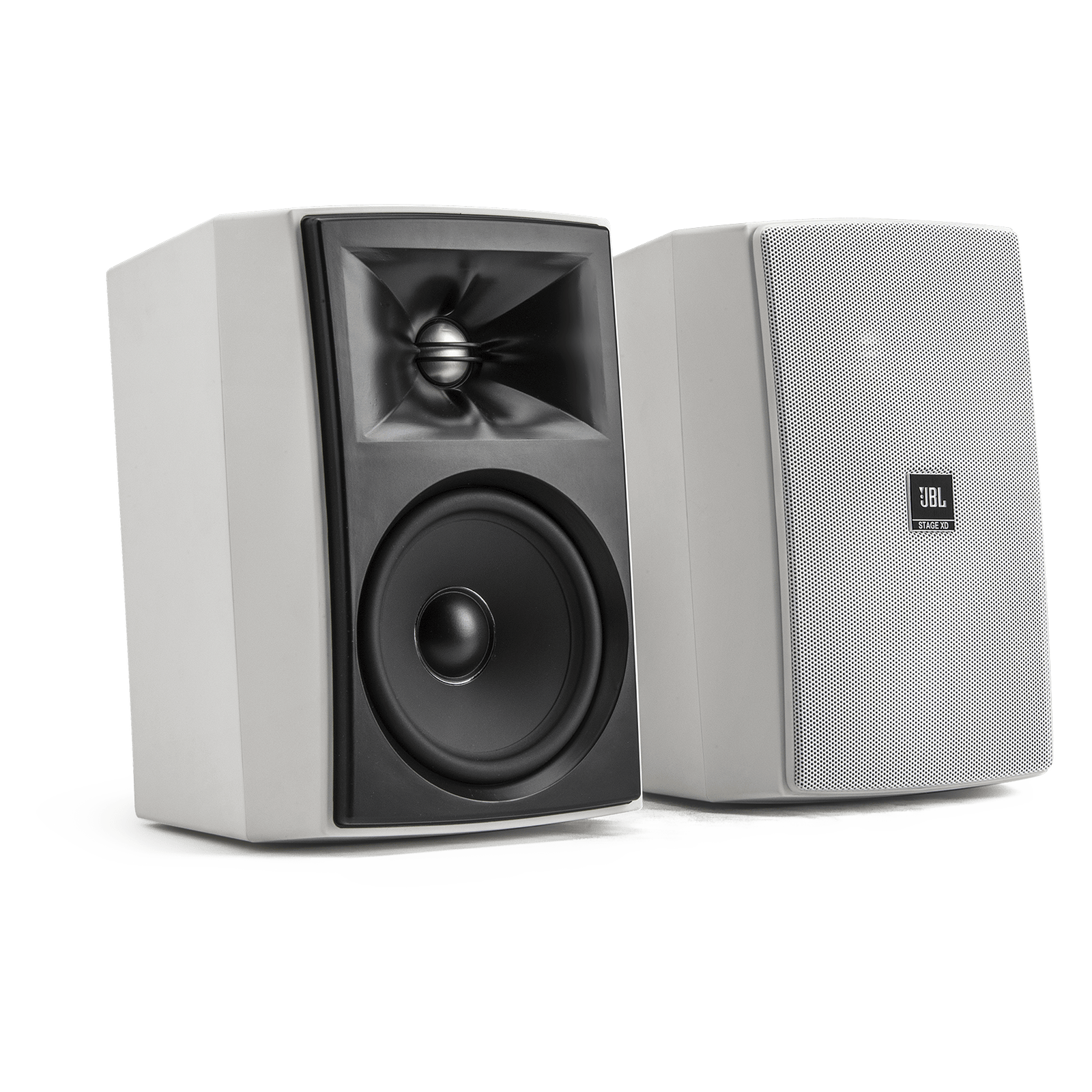 JBL Stage XD 5 Speakers White Pair With and Without grille photo