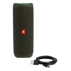 JBL Flip 5 Speaker Forest Green  and Cable Photo