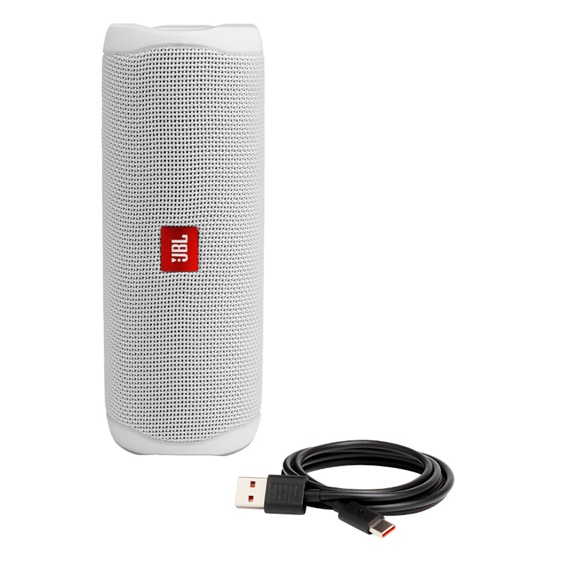 JBL Flip 5 Speaker Steel White  and Cable Photo