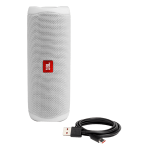 JBL Flip 5 Speaker Steel White  and Cable Photo