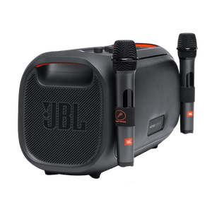JBL Partybox On The Go (OTG) Left view with Two Attached Microphones Photo