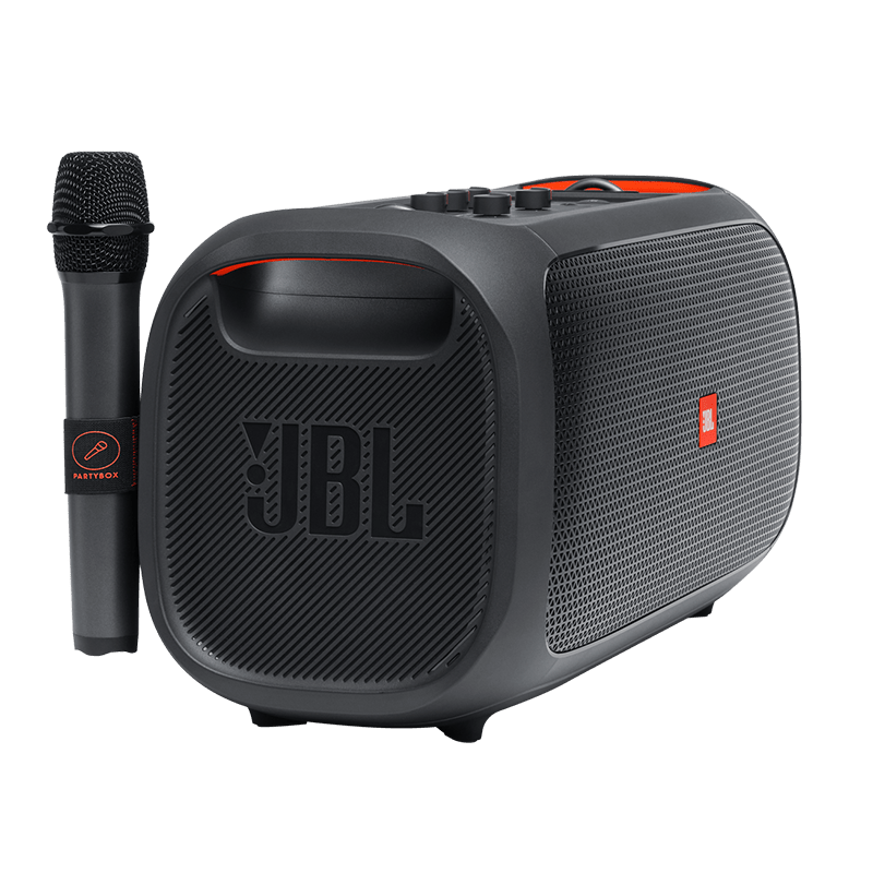 JBL Partybox On The Go (OTG) Right view with One Attached Microphone Photo