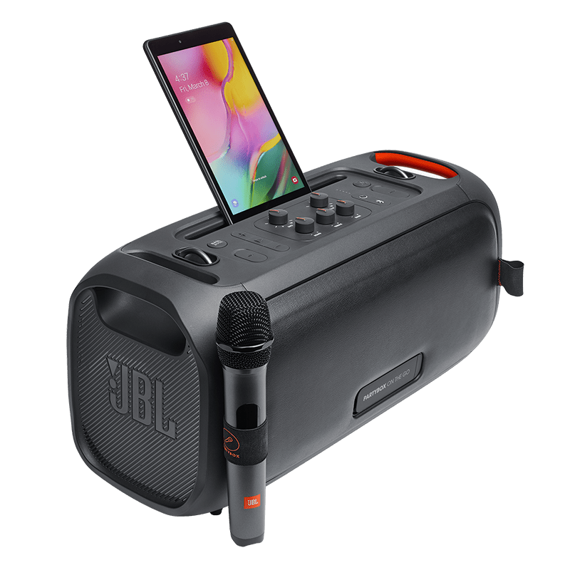JBL Partybox On The Go (OTG) with Tablet in Vertical Photo
