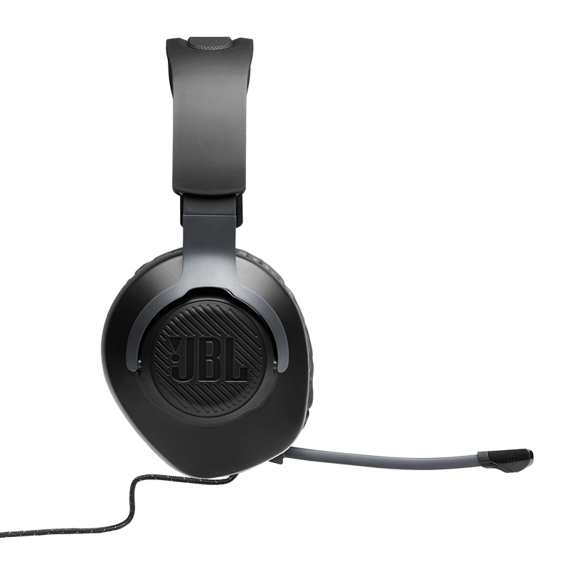 JBL Quantum 100 Black Headset Side View with Microphone Down Photo