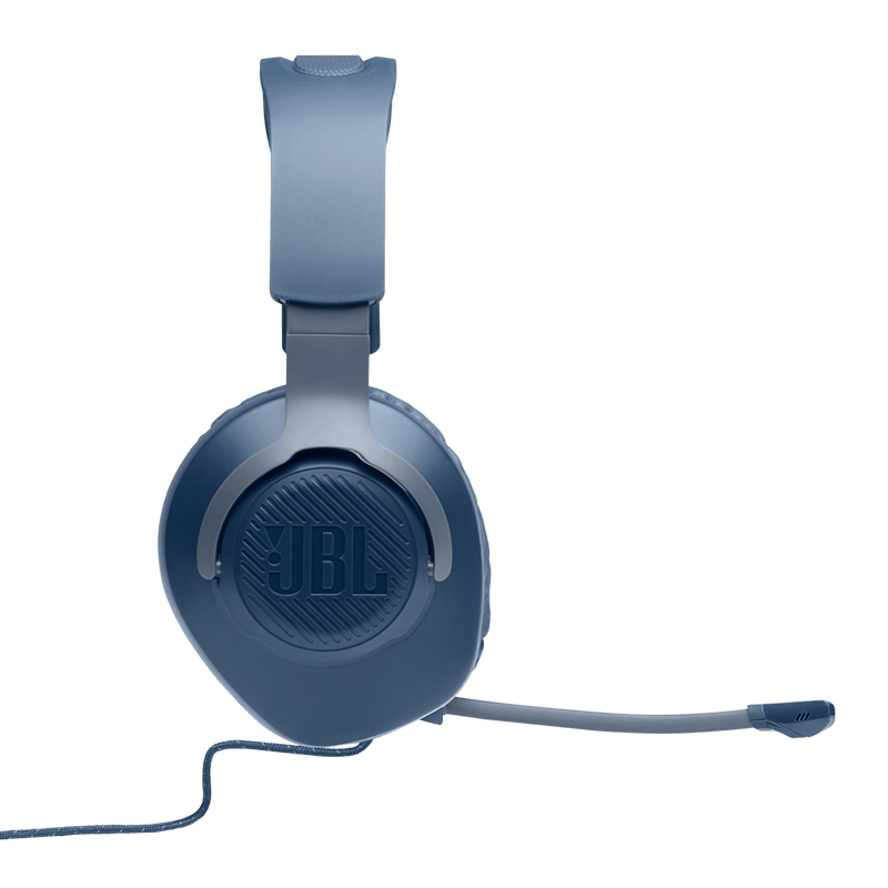 JBL Quantum 100 Blue Headset Side View with Microphone Down Photo