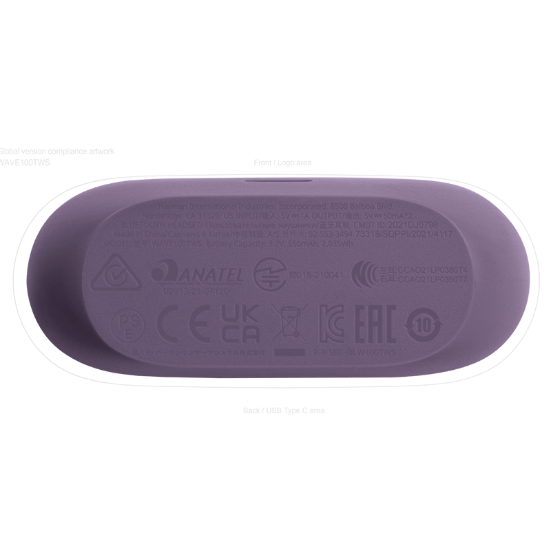 JBL Wave 100 TWS Earbuds Purple Bottom Case Photo